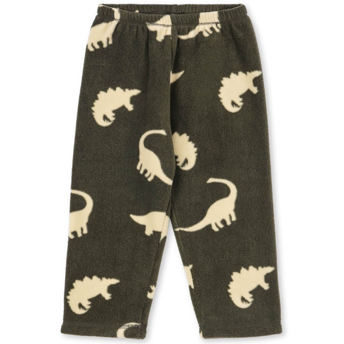 Pantalon en polaire recyclée à coupe droite, motif dinosaure vert, taille élastique pour enfant