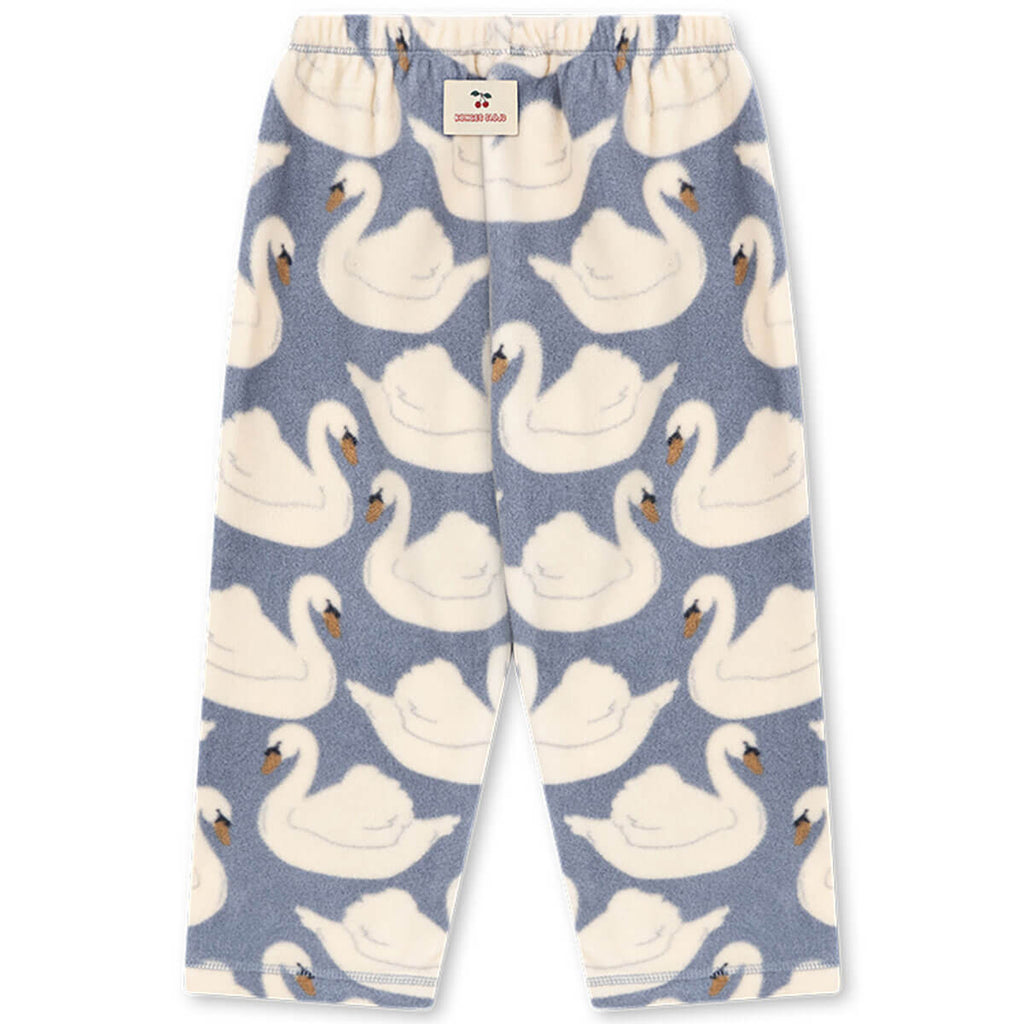 Pantalon droit en molleton recyclé imprimé cygne blanc avec taille élastique pour enfant, à porter en superposition.