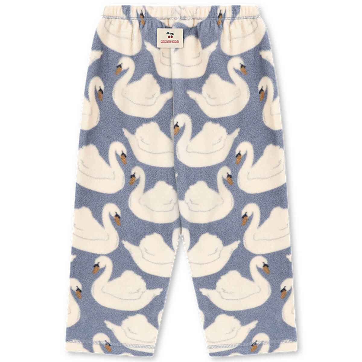 Pantalon droit en molleton recyclé imprimé cygne blanc avec taille élastique pour enfant, à porter en superposition.