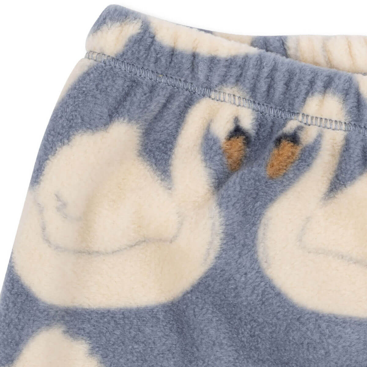 Pantalon droit en molleton recyclé imprimé cygne blanc avec taille élastique pour enfant, à porter en superposition.