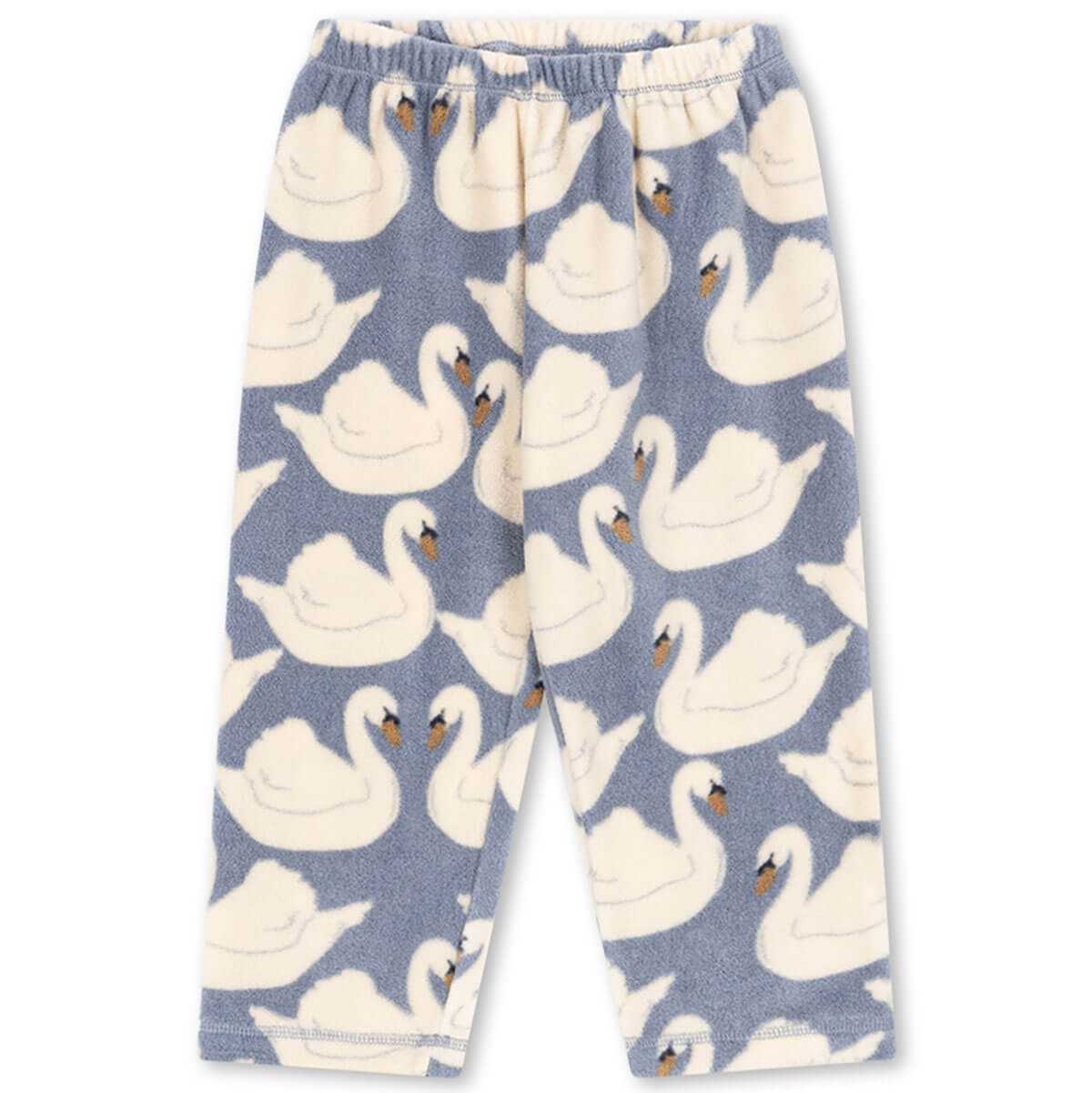 Pantalon droit en molleton recyclé imprimé cygne blanc avec taille élastique pour enfant, à porter en superposition.