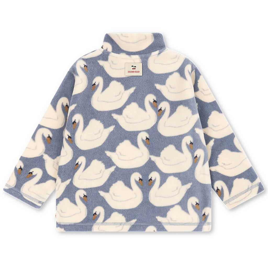 Sweat-shirt zippé en polaire recyclée à imprimé cygne avec col montant pour enfants, idéal pour les superpositions par temps froid.