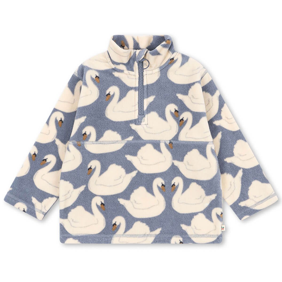 Sweat-shirt zippé en polaire recyclée à imprimé cygne avec col montant pour enfants, idéal pour les superpositions par temps froid.