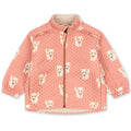 Veste thermique enfant avec doublure polaire en matière recyclée, imprimé roses et chats, col montant et détails volantés pour l'école