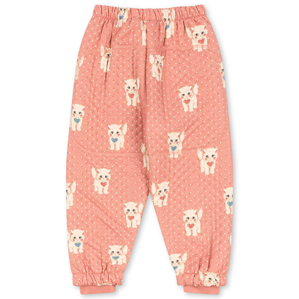 Pantalon thermo doublé polaire recyclée à imprimé chat Rose avec taille élastique pour enfants en crèche et à l'école