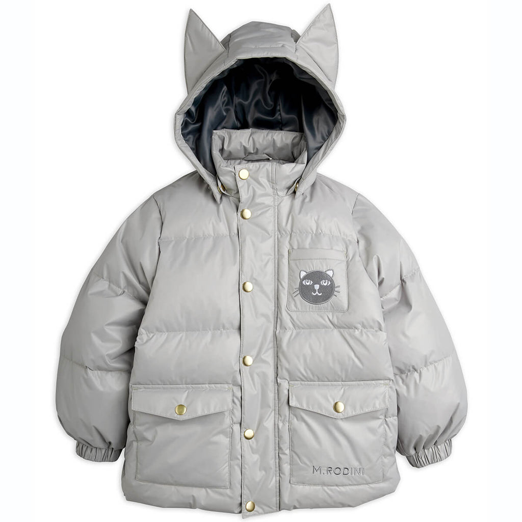 Doudoune épaisse à capuche et poches spacieuses avec oreilles de chat grises en polyester recyclé pour enfant