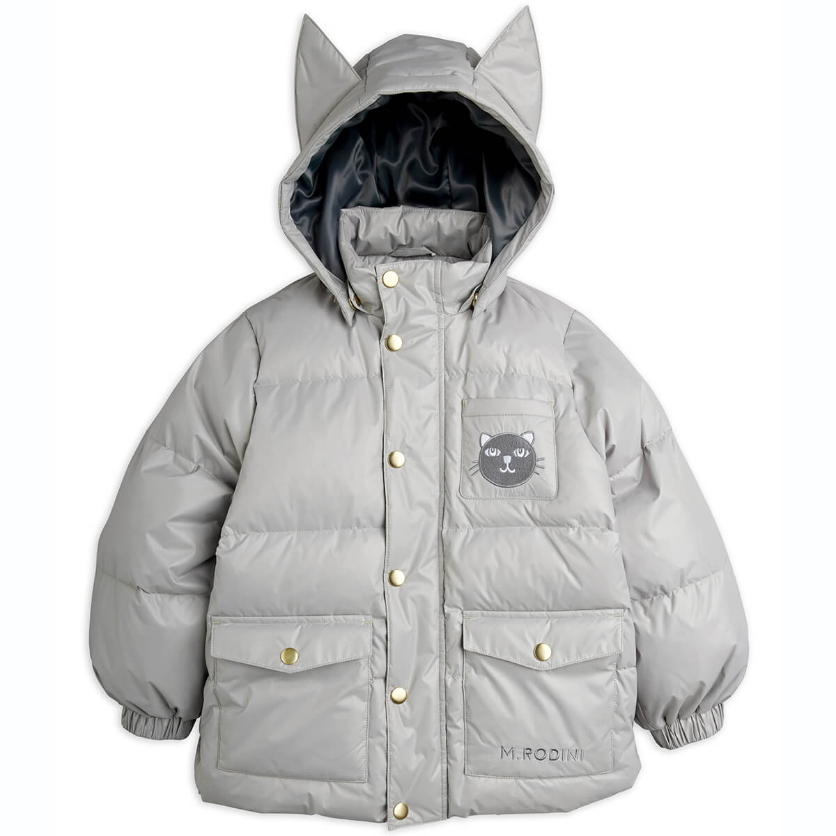 Doudoune épaisse à capuche et poches spacieuses avec oreilles de chat grises en polyester recyclé pour enfant