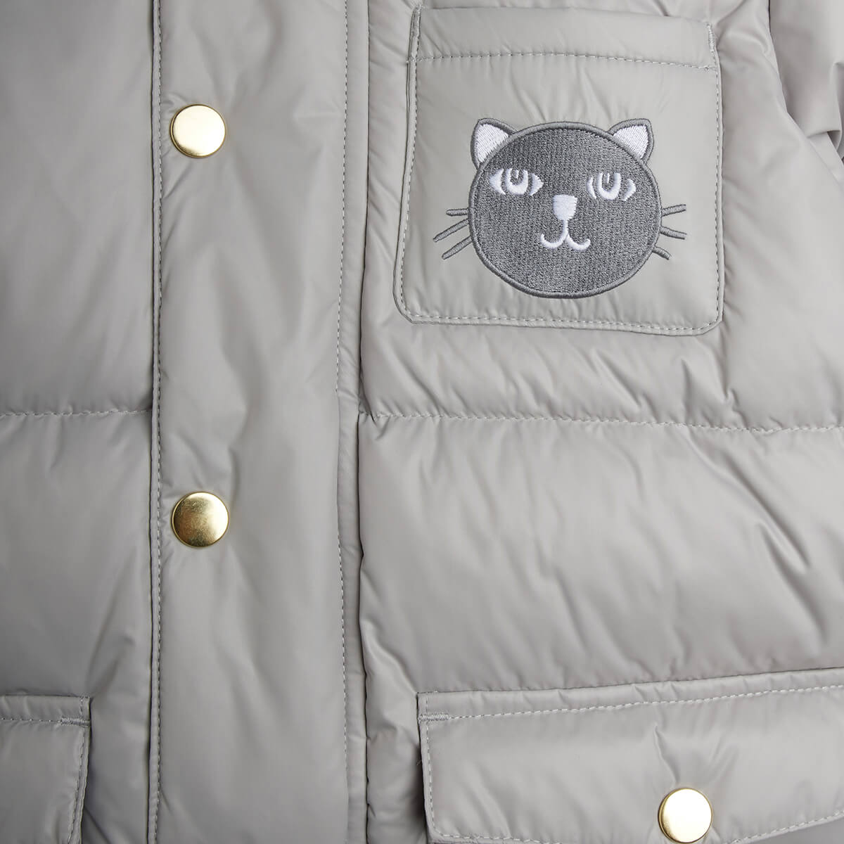 Doudoune épaisse à capuche et poches spacieuses avec oreilles de chat grises en polyester recyclé pour enfant