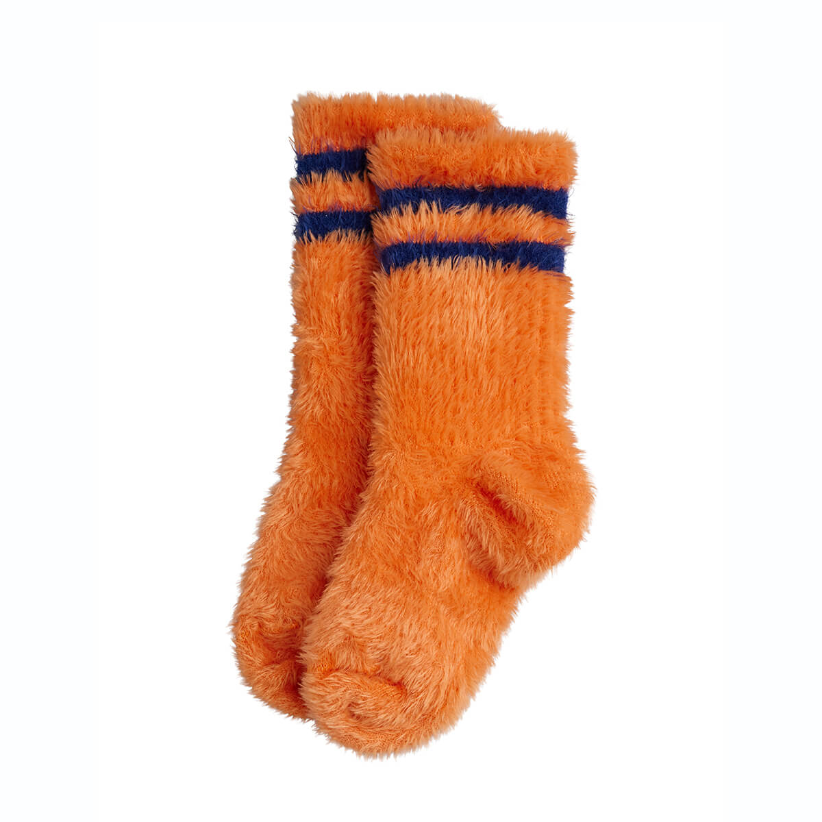 Chaussettes moelleuses en polyester recyclé à rayures orange pour enfants, douces et confortables toute la journée