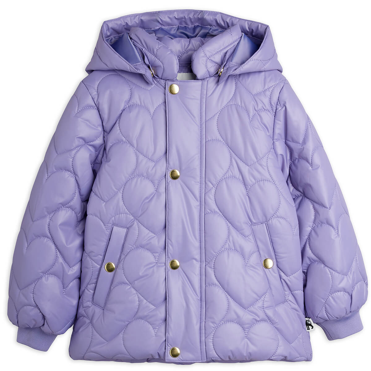 Doudoune matelassée en polyester recyclé à imprimé cœur violet avec capuche amovible pour enfant - Hiver