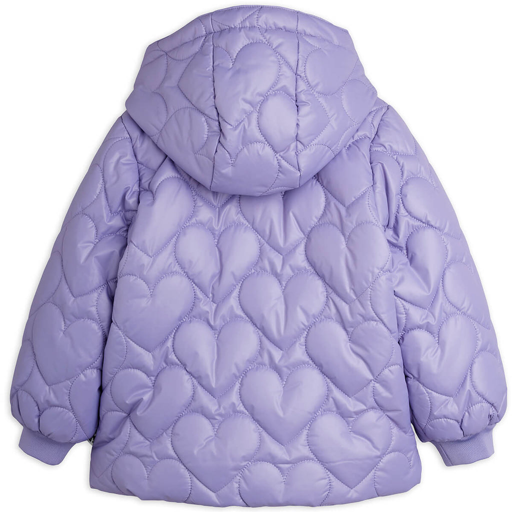 Doudoune matelassée en polyester recyclé à imprimé cœur violet avec capuche amovible pour enfant - Hiver