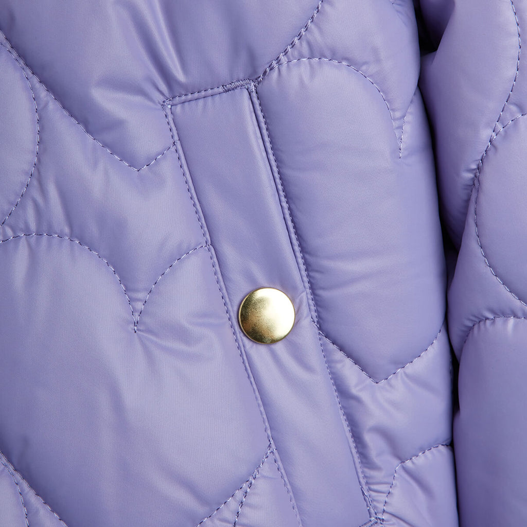 Doudoune matelassée en polyester recyclé à imprimé cœur violet avec capuche amovible pour enfant - Hiver