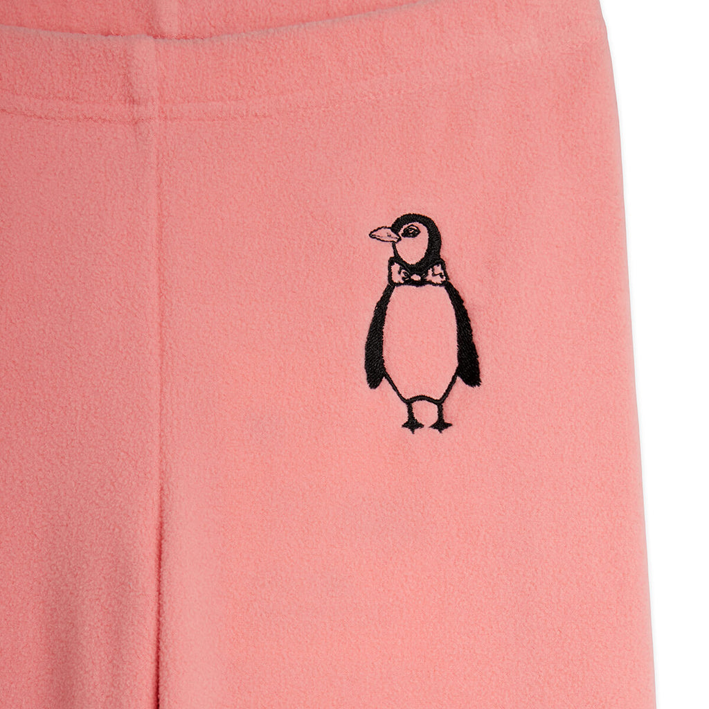 Pantalon en micropolaire brodé Pingouin rose avec taille et chevilles élastiques pour les journées douillettes des enfants