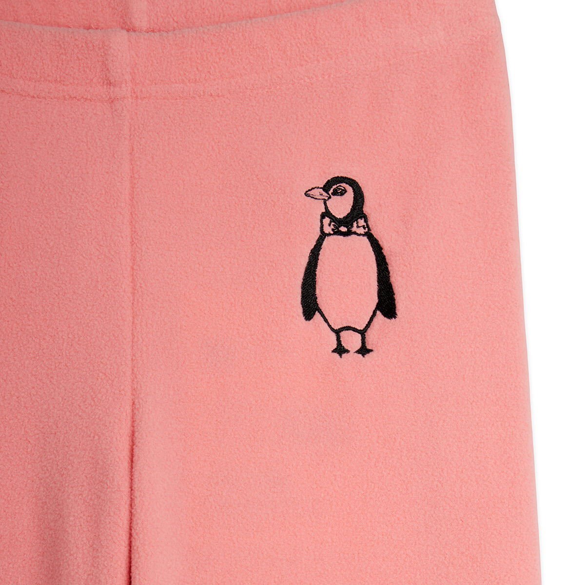 Pantalon en micropolaire brodé Pingouin rose avec taille et chevilles élastiques pour les journées douillettes des enfants