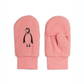 Mouffles Micro-Polaire Brodés Pingouin Rose avec Poignets Côtelés pour Enfants Hiver