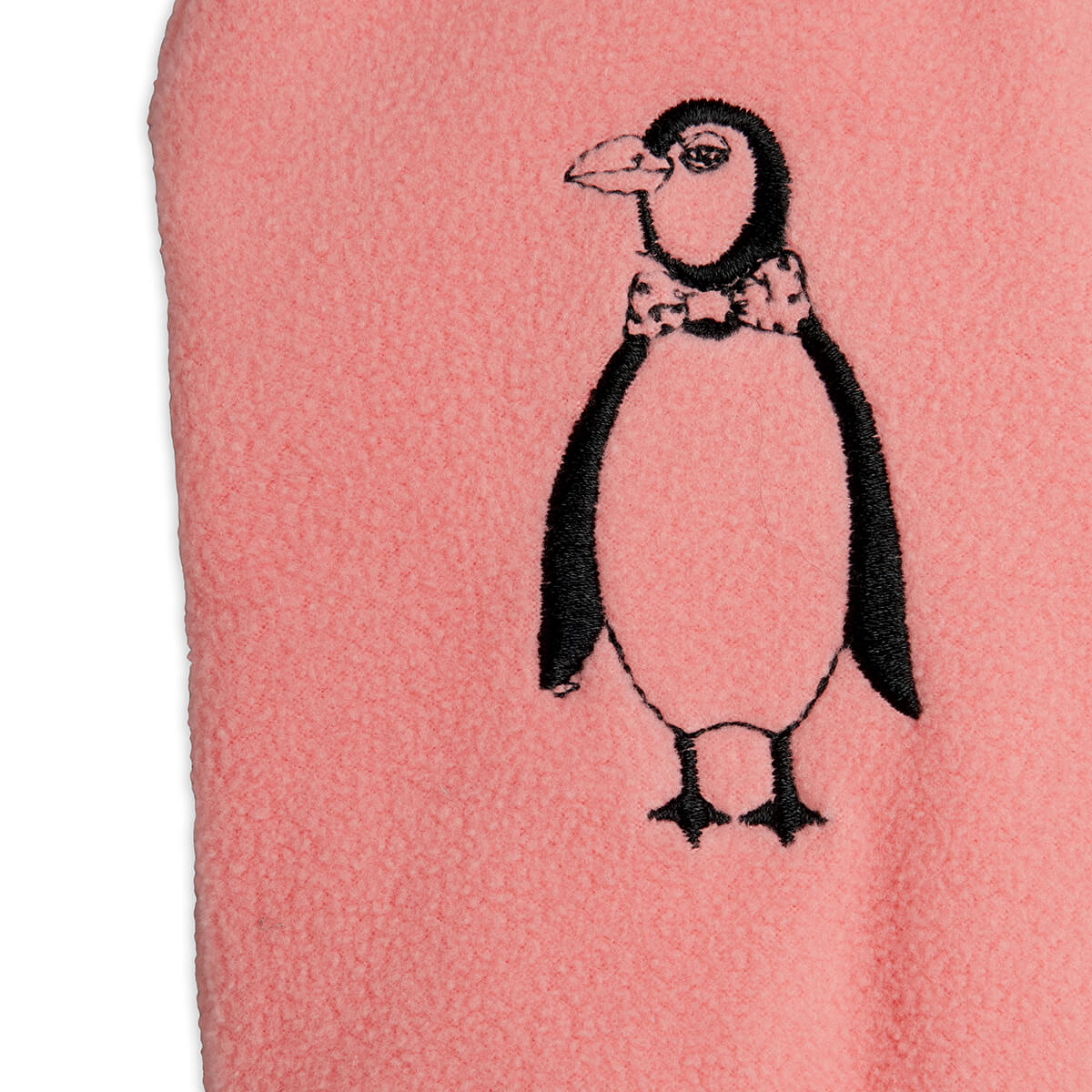 Mouffles Micro-Polaire Brodés Pingouin Rose avec Poignets Côtelés pour Enfants Hiver