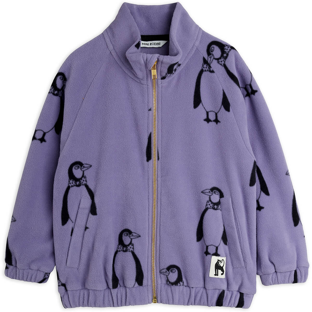 Veste en polaire recyclée imprimée Pingouin violet avec fermeture éclair et poches avant pour enfants