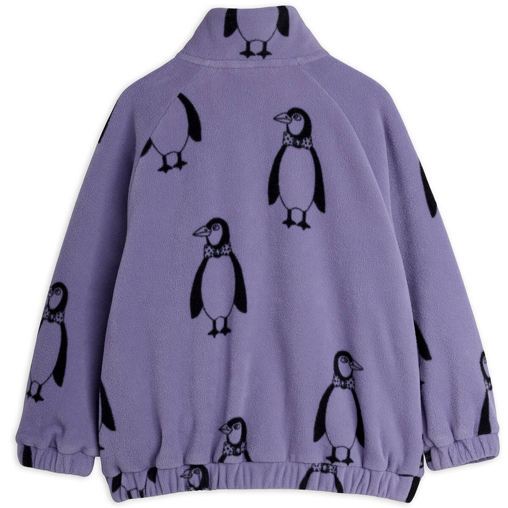 Veste en polaire recyclée imprimée Pingouin violet avec fermeture éclair et poches avant pour enfants