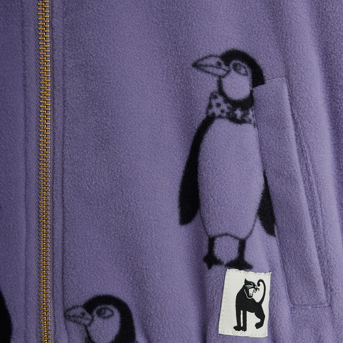 Veste en polaire recyclée imprimée Pingouin violet avec fermeture éclair et poches avant pour enfants
