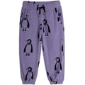 Pantalon en polaire recyclée à imprimé pingouin violet avec cordon de serrage à la taille pour enfants