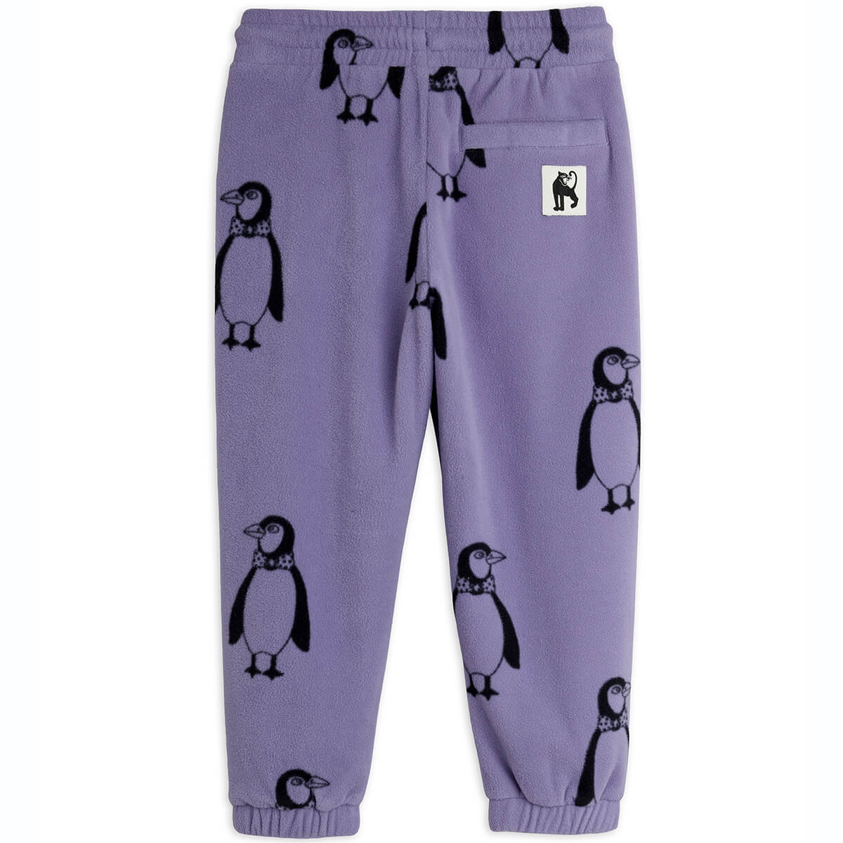 Pantalon en polaire recyclée à imprimé pingouin violet avec cordon de serrage à la taille pour enfants