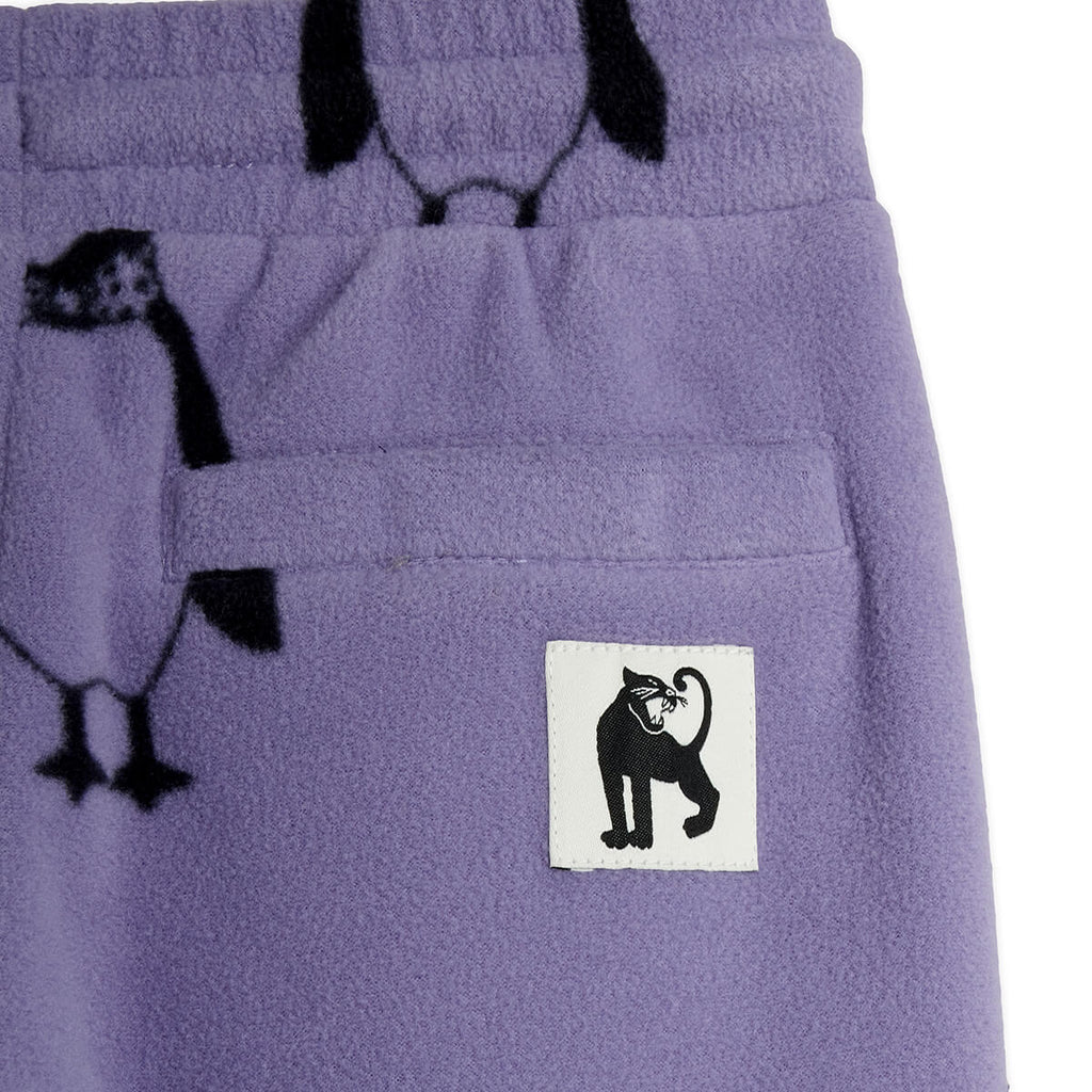 Pantalon en polaire recyclée à imprimé pingouin violet avec cordon de serrage à la taille pour enfants