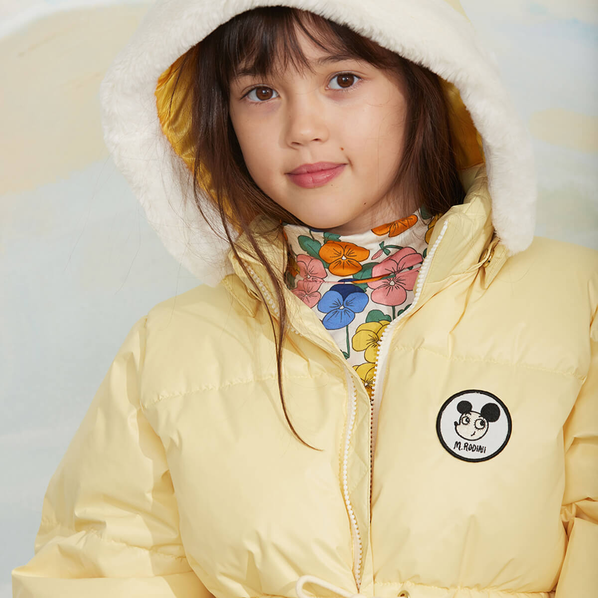 Doudoune épaisse en polyester recyclé avec appliqués patch jaunes et fermeture éclair imperméable pour enfant (hiver)