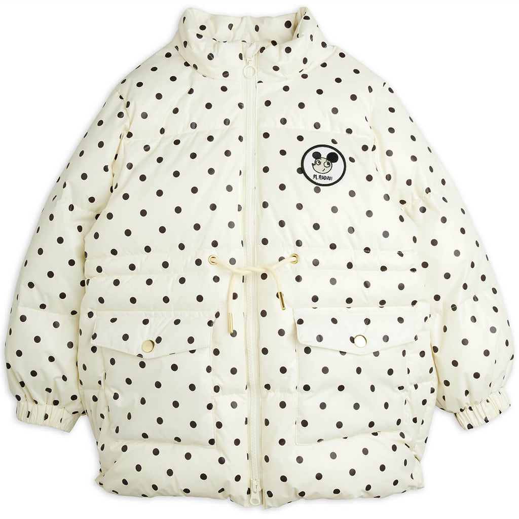 Doudoune épaisse en polyester recyclé, blanc cassé, avec écussons appliqués et poignets élastiques, idéale pour l'hiver des enfants