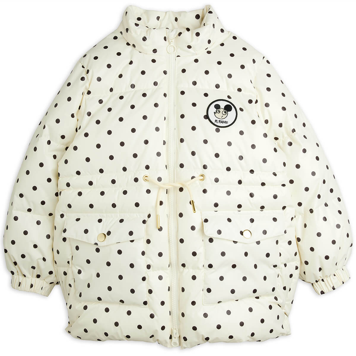 Doudoune épaisse en polyester recyclé, blanc cassé, avec écussons appliqués et poignets élastiques, idéale pour l'hiver des enfants