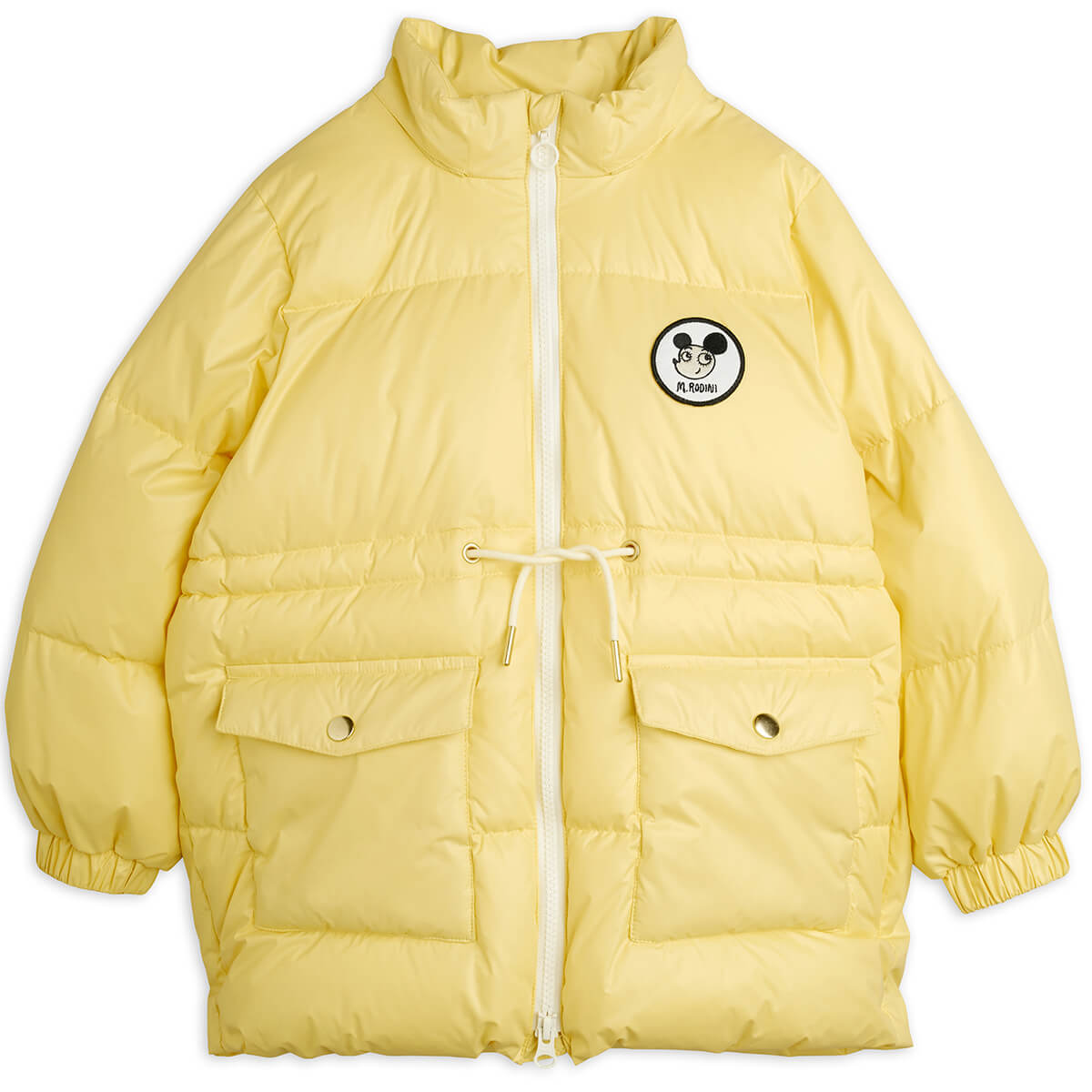 Doudoune épaisse en polyester recyclé avec appliqués patch jaunes et fermeture éclair imperméable pour enfant (hiver)