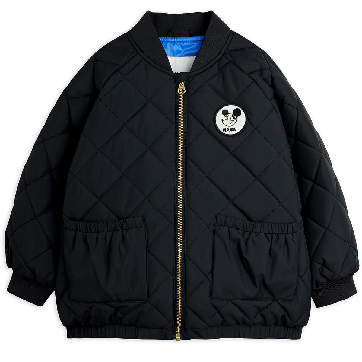 Doudoune matelassée en polyester recyclé à imprimé patchwork noir avec poignets côtelés pour enfants usage quotidien