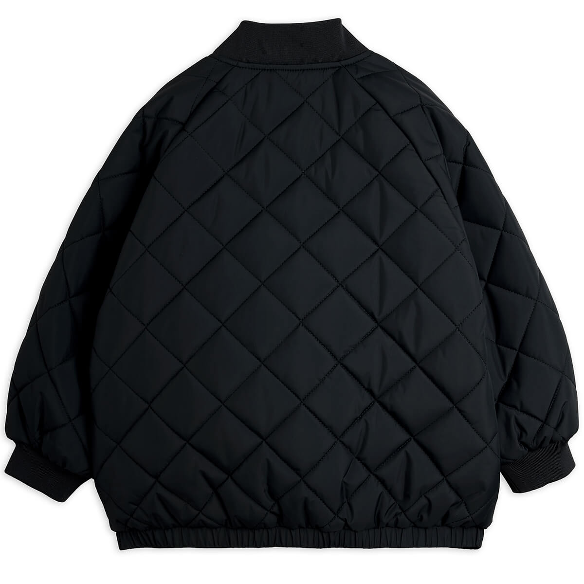 Doudoune matelassée en polyester recyclé à imprimé patchwork noir avec poignets côtelés pour enfants usage quotidien