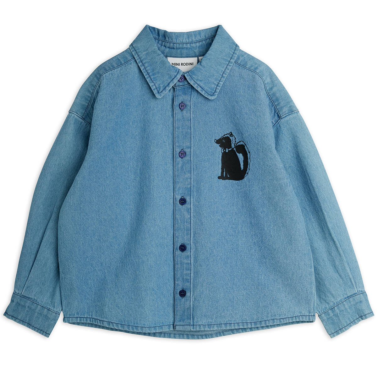 Chemise en jean en coton biologique Motif Moufette bleue avec col classique et fermeture boutonnée pour enfants Style décontracté