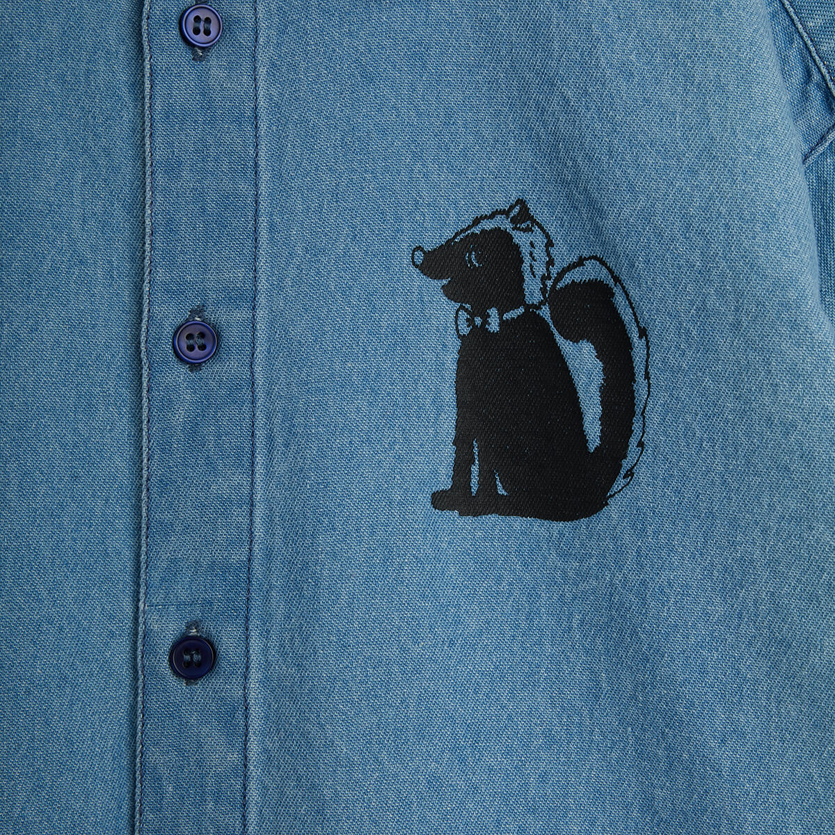 Chemise en jean en coton biologique Motif Moufette bleue avec col classique et fermeture boutonnée pour enfants Style décontracté