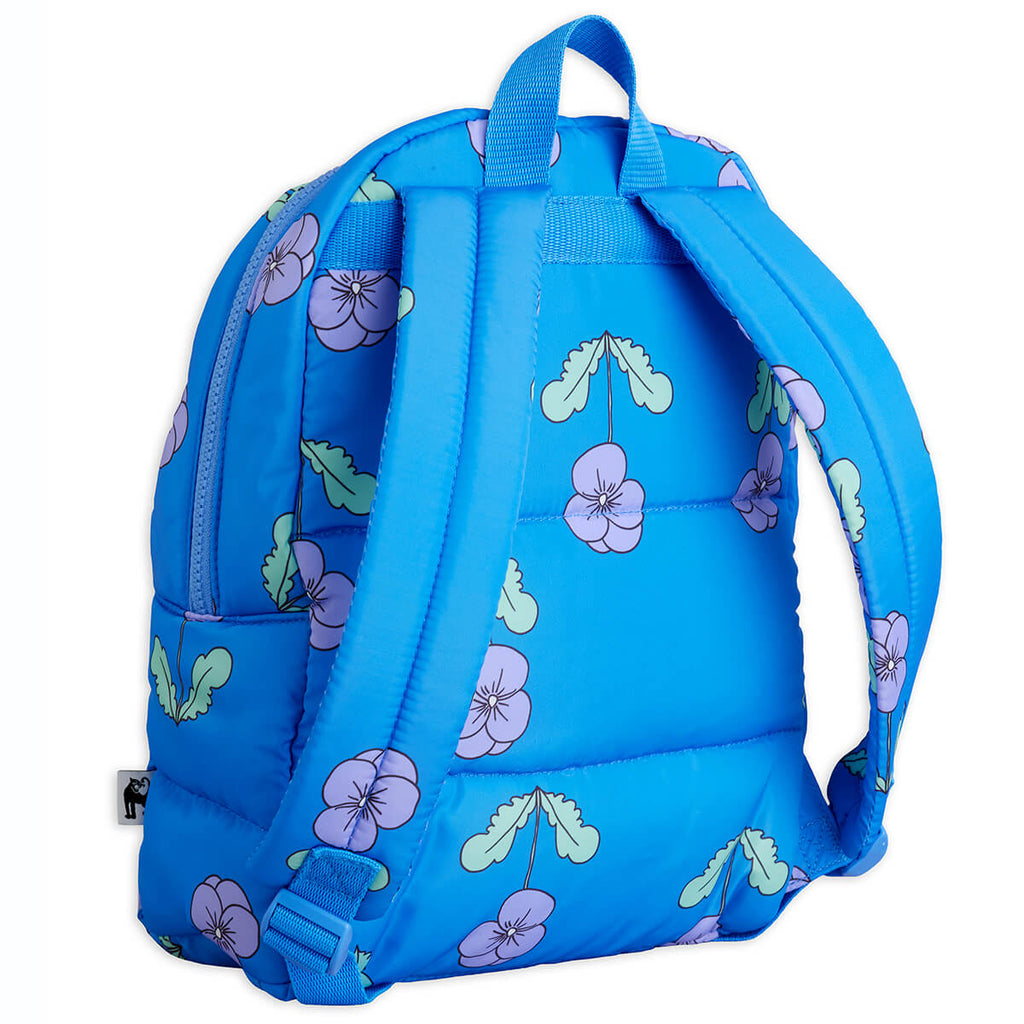 Sac à dos rembourré en polyester recyclé à motif de fleurs de pensée bleue avec fermetures éclair étanches pour l'école des enfants