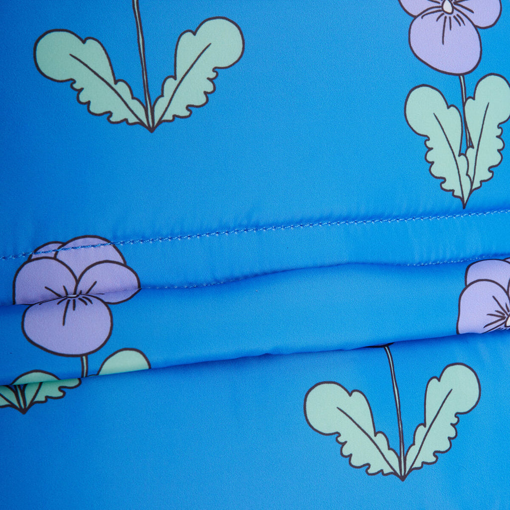 Sac à dos rembourré en polyester recyclé à motif de fleurs de pensée bleue avec fermetures éclair étanches pour l'école des enfants