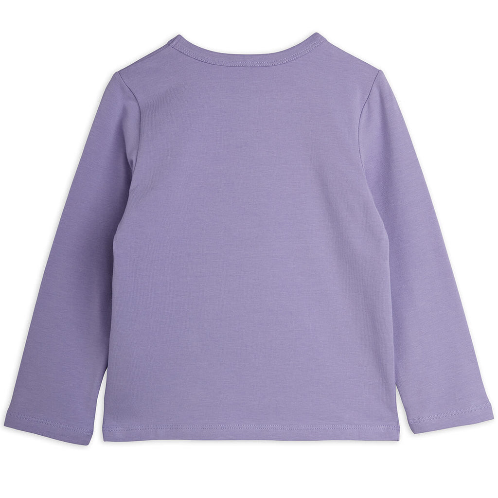 Haut à manches longues en coton biologique avec panneau de fleurs de pensées violettes et encolure texturée pour le style quotidien des enfants