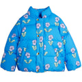 Doudoune en polyester recyclé à motif de pensées bleues avec patte de boutonnage pressionnée pour enfant - Vêtement d'extérieur d'hiver
