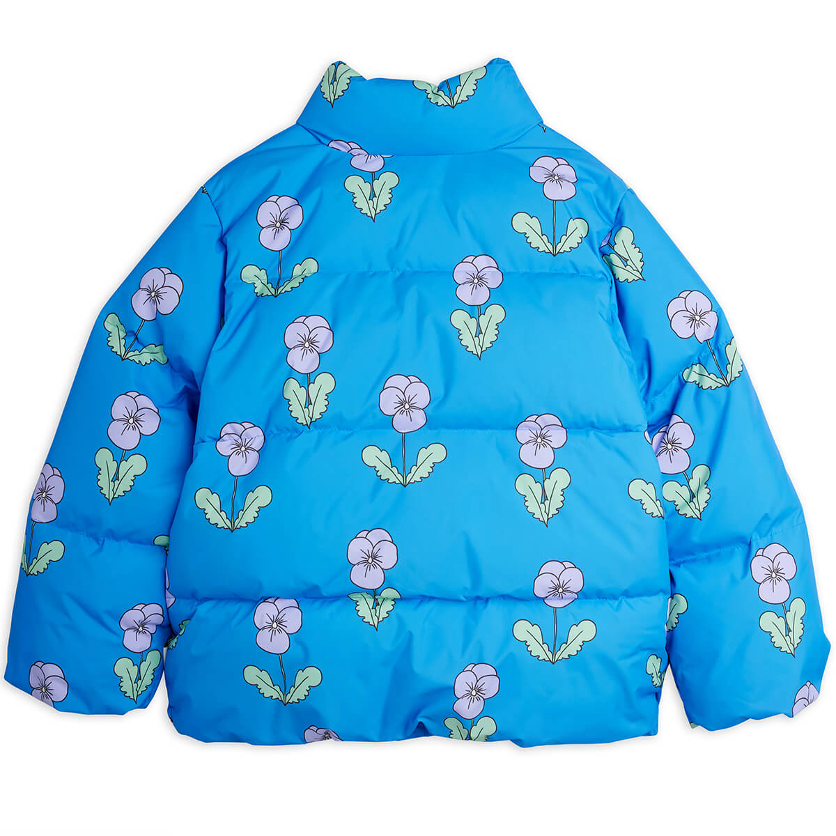 Doudoune en polyester recyclé à motif de pensées bleues avec patte de boutonnage pressionnée pour enfant - Vêtement d'extérieur d'hiver