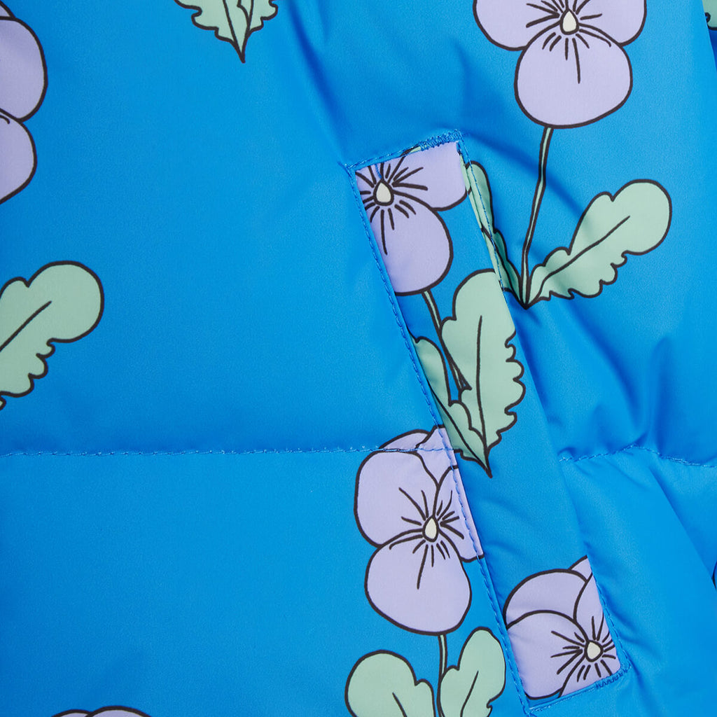 Doudoune en polyester recyclé à motif de pensées bleues avec patte de boutonnage pressionnée pour enfant - Vêtement d'extérieur d'hiver
