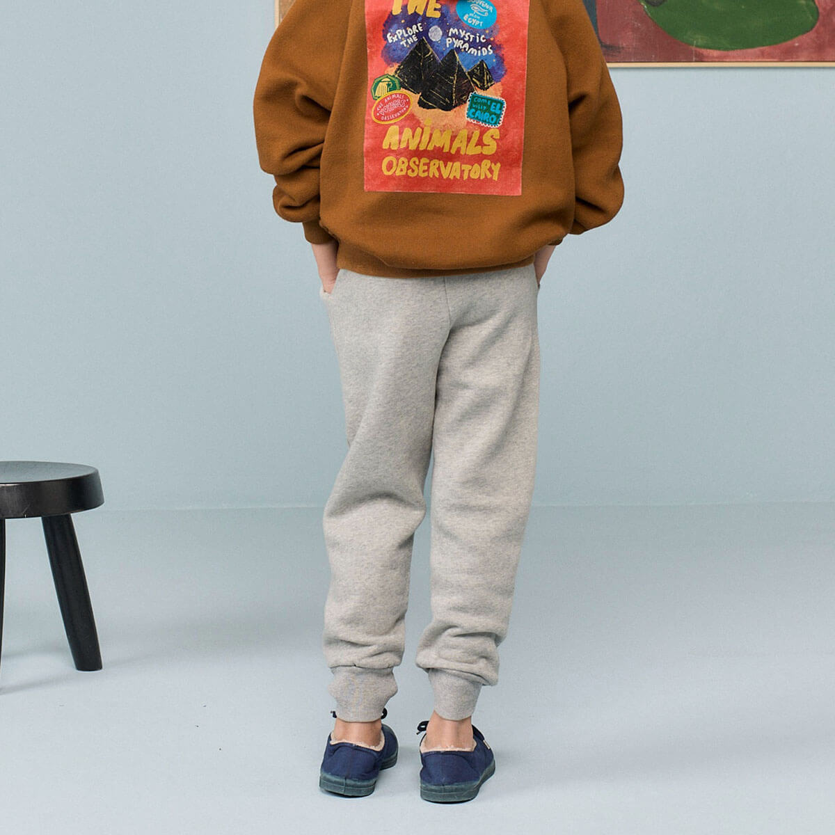 Pantalon de jogging décontracté en coton gris chiné avec taille élastique pour enfants