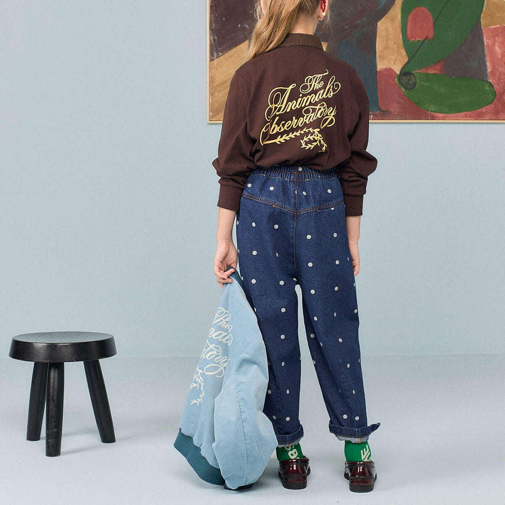 Pantalon fuselé en jean à pois bleus avec taille élastiquée pour enfant