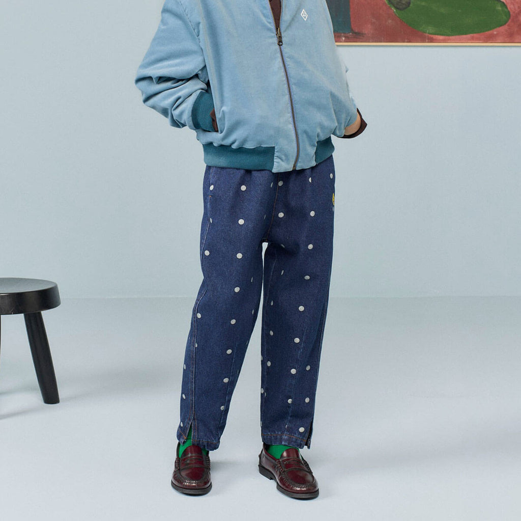 Pantalon fuselé en jean à pois bleus avec taille élastiquée pour enfant