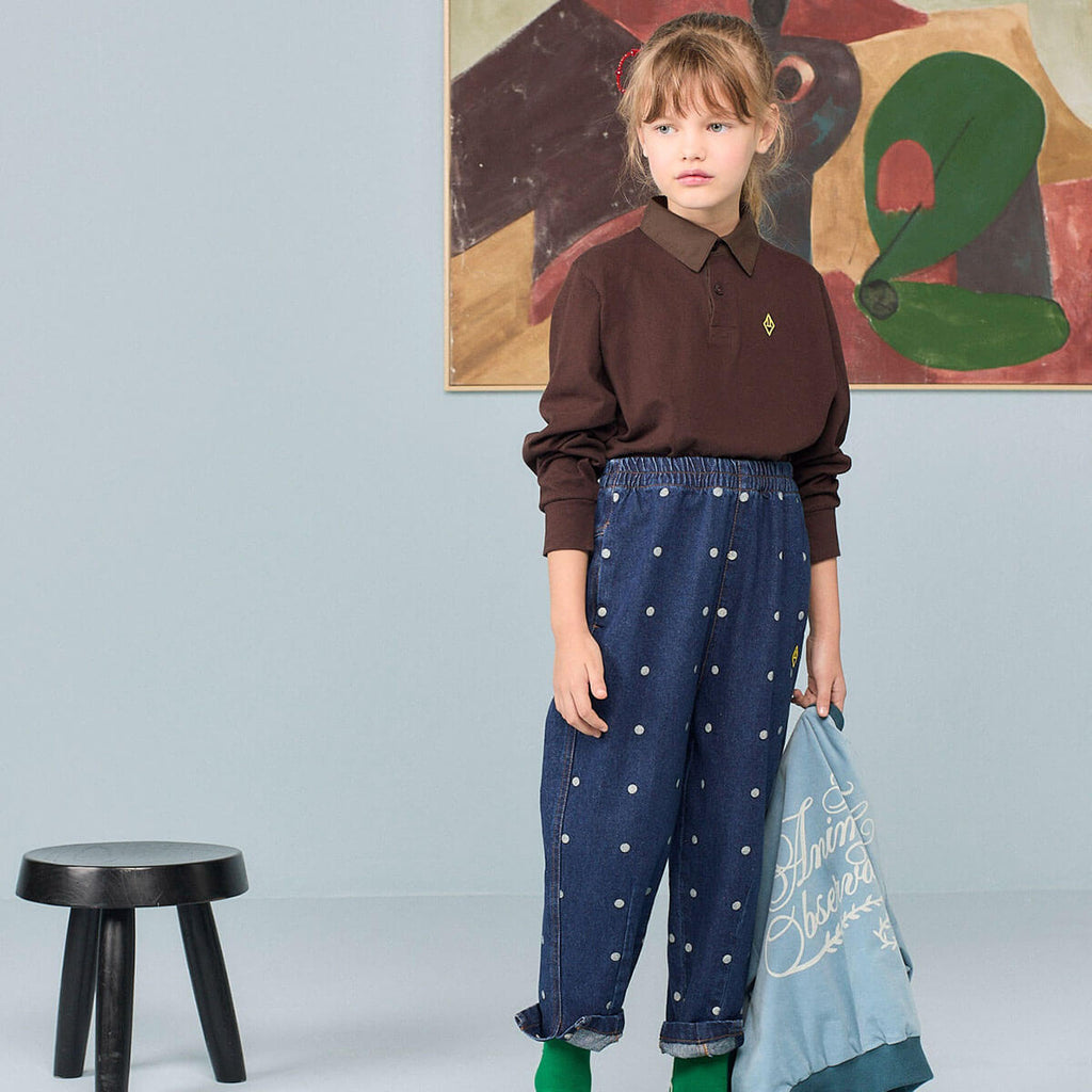 Pantalon fuselé en jean à pois bleus avec taille élastiquée pour enfant