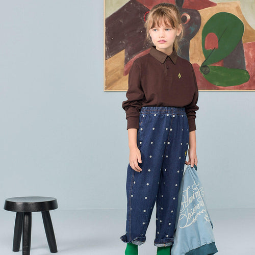 Pantalon fuselé en jean à pois bleus avec taille élastiquée pour enfant