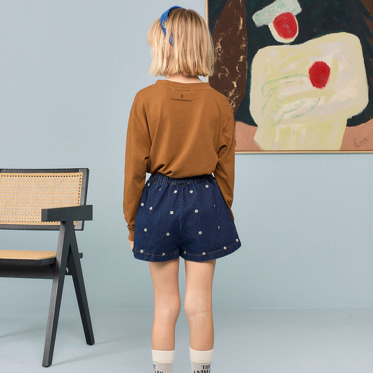Jupe-short en jean à pois bleus avec short intégré pour enfants