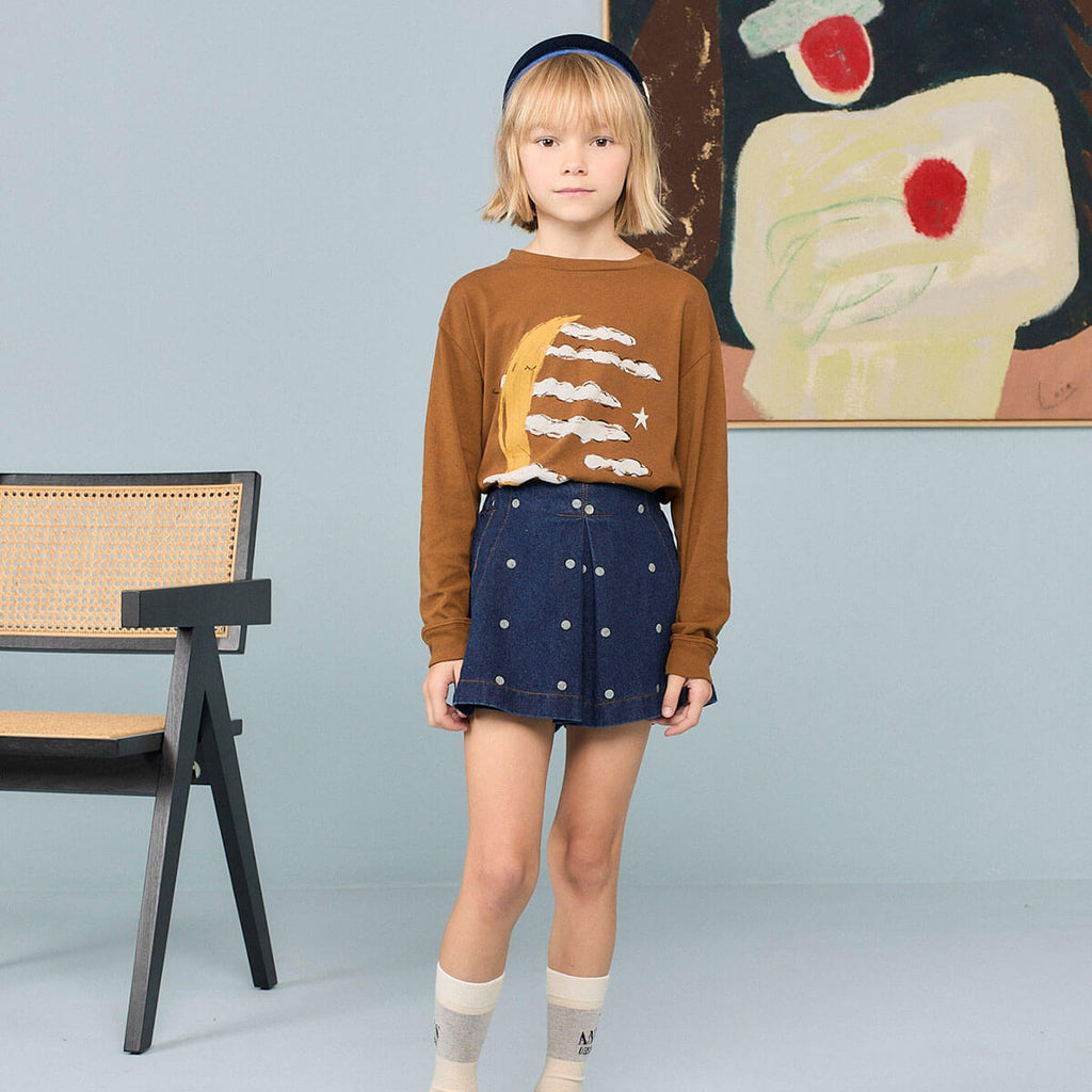 Jupe-short en jean à pois bleus avec short intégré pour enfants